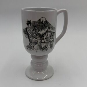 1965 Kaysons Ironstone‎ Footed Mug Japanese Scene Mt Fuji Pedestal Cup Japan